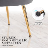 Armchair Velvet Shell Scallop + Ottoman Foot Stool - GREY - Low Angle