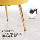 Armchair Velvet Shell Scallop + Ottoman Foot Stool - YELLOW - Low Angle
