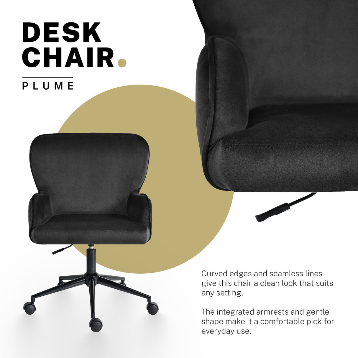 Desk Armchair - Home Office Swivel Chair PLUME - BLACK
