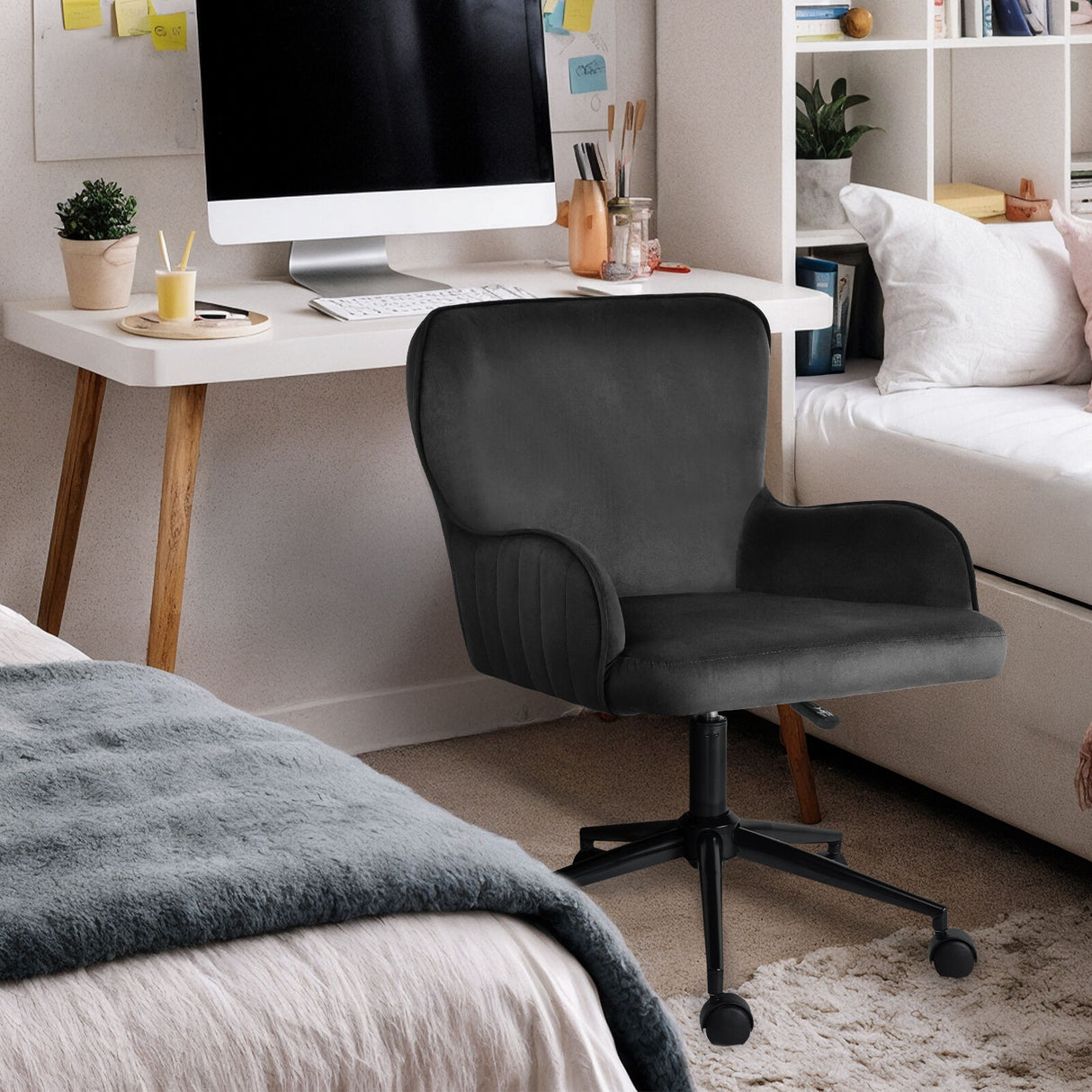 Desk Armchair - Home Office Swivel Chair PLUME - BLACK