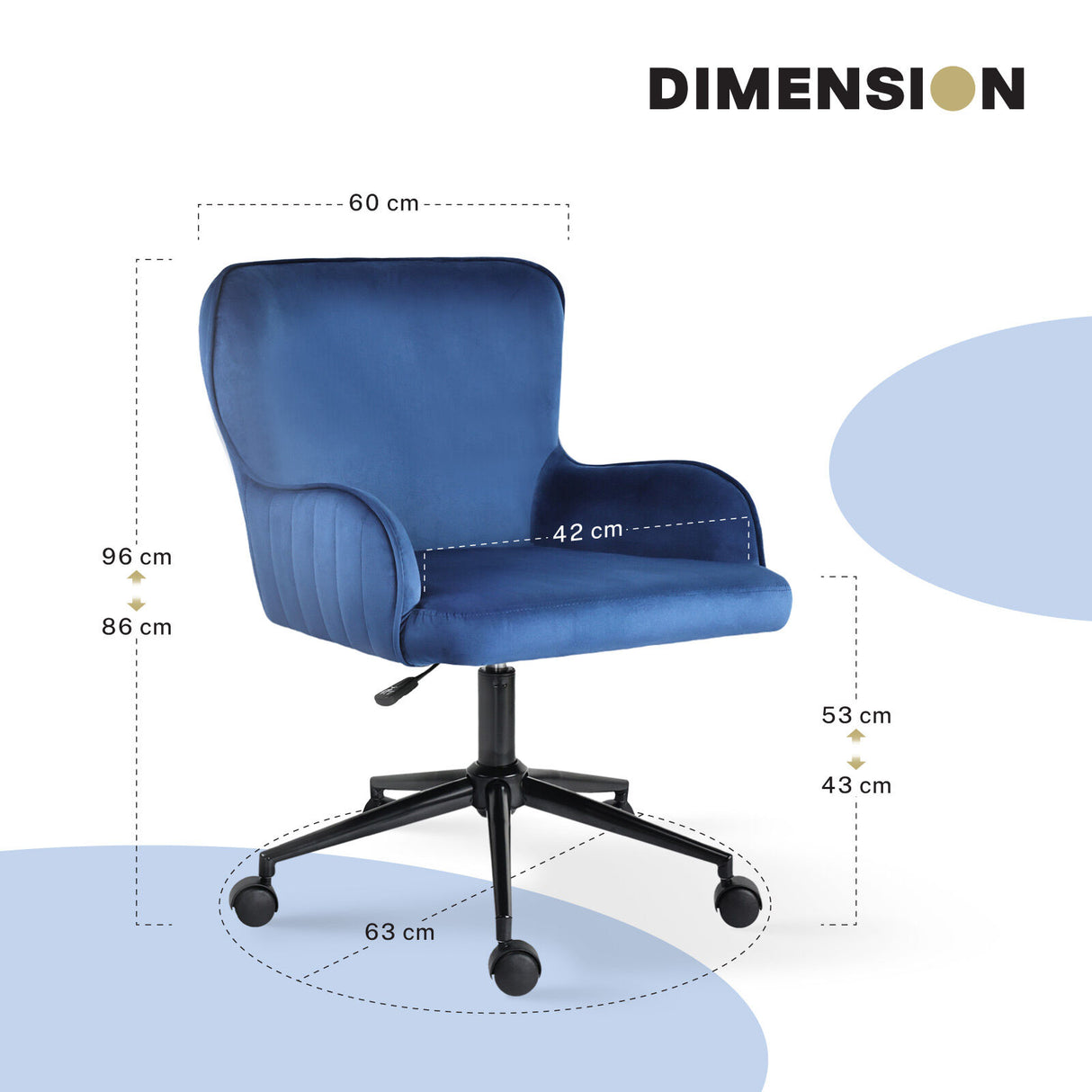 Desk Armchair - Home Office Swivel Chair PLUME - BLUE