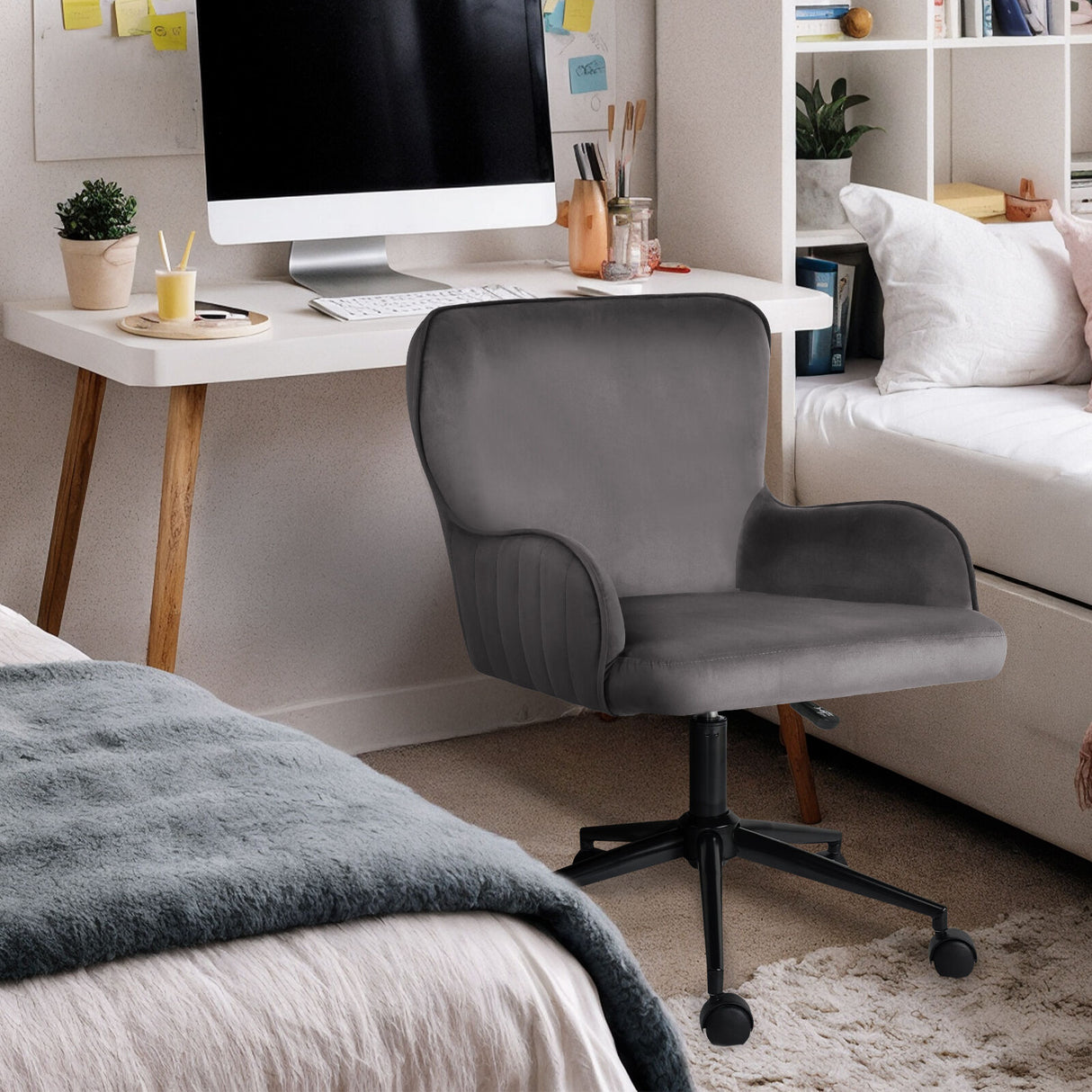 Desk Armchair - Home Office Swivel Chair PLUME - GREY