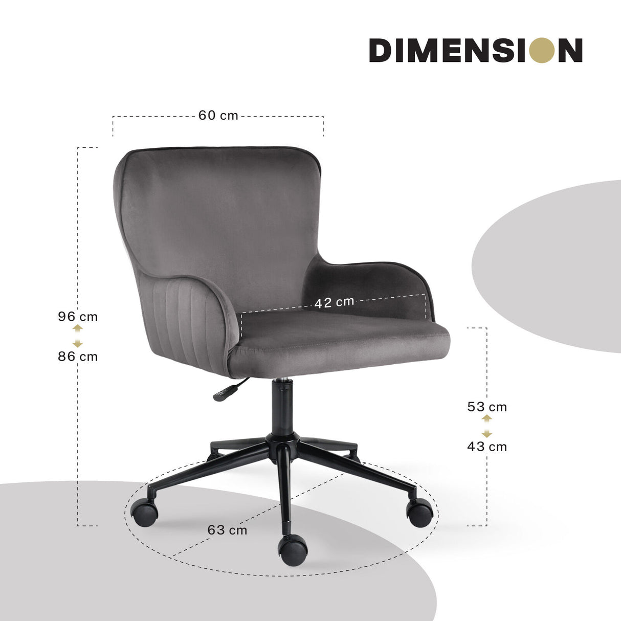 Desk Armchair - Home Office Swivel Chair PLUME - GREY