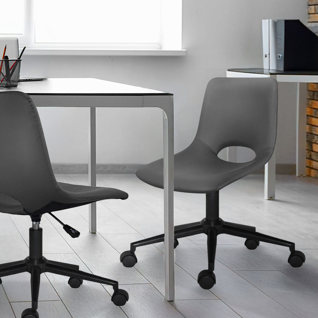 2X Office Desk Chair - PU Leather HALO - GREY