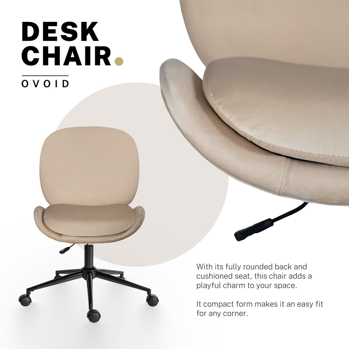 Office Desk Chair - Velvet OVOID - PALE KHAKI