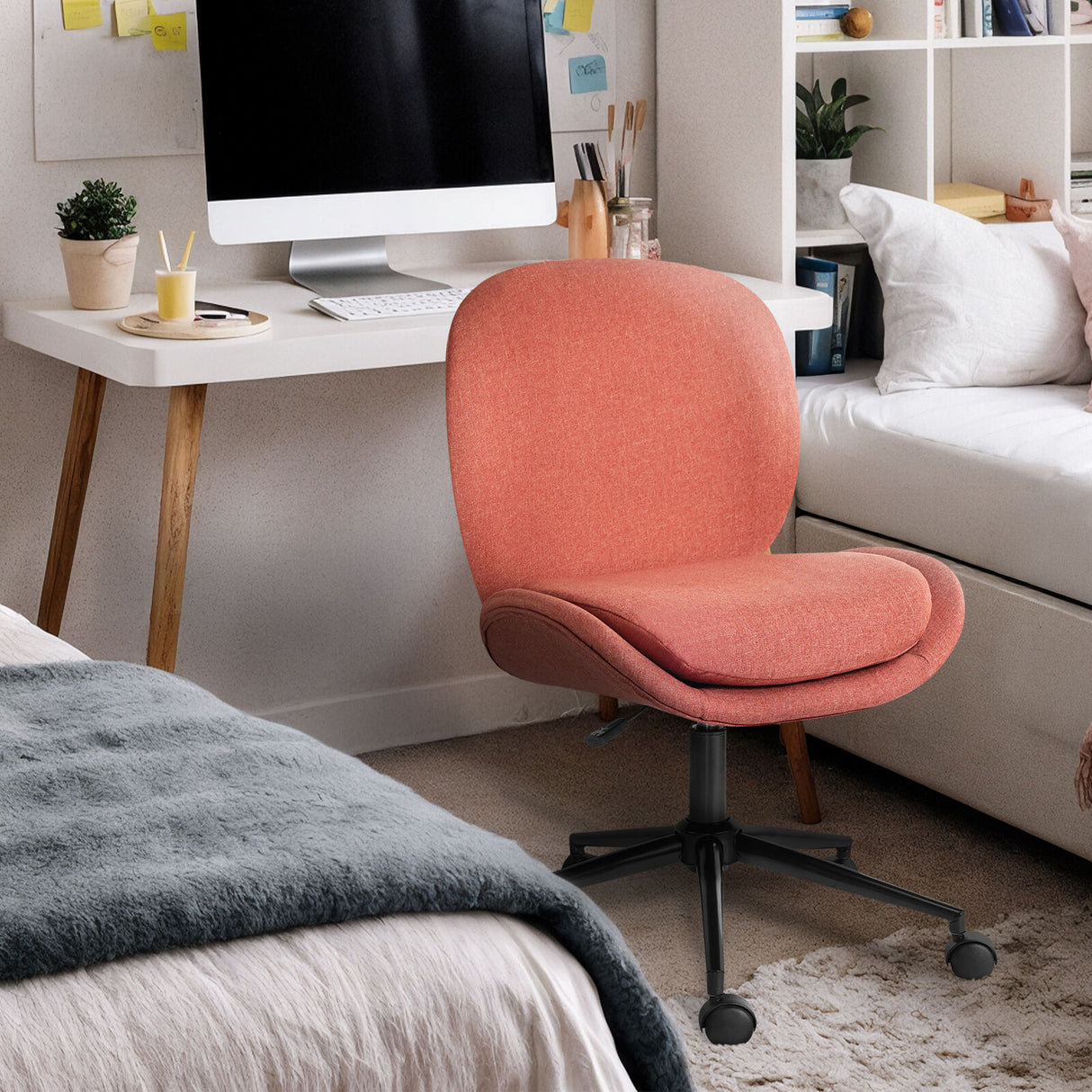 Office Desk Chair - Linen Fabric OVOID - EARTHY RED