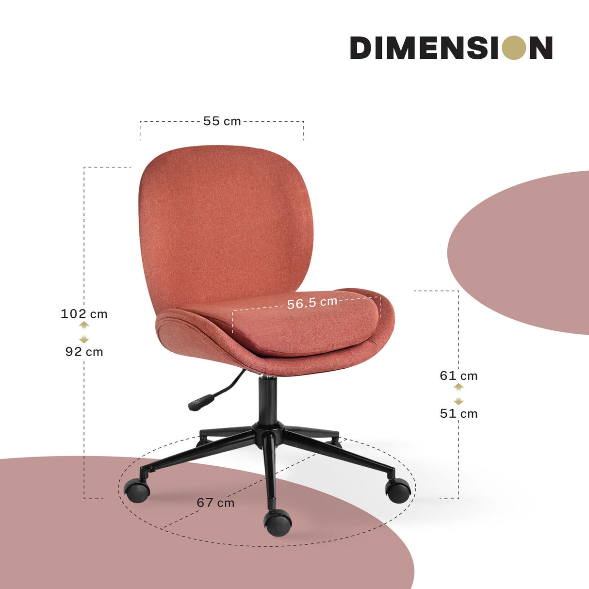 Office Desk Chair - Linen Fabric OVOID - EARTHY RED