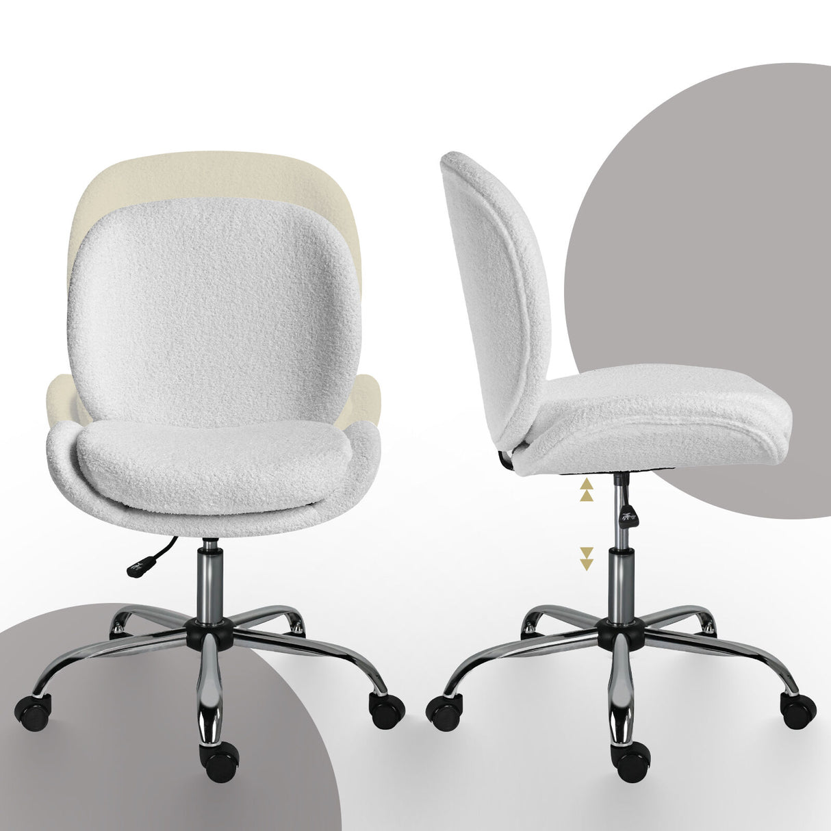 Office Desk Chair - Teddy Boucle OVOID - WHITE