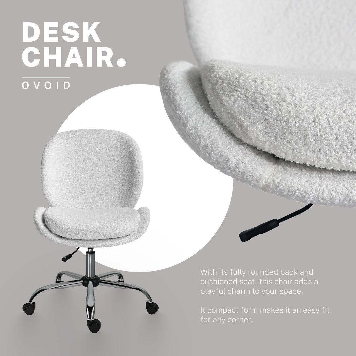 Office Desk Chair - Teddy Boucle OVOID - WHITE
