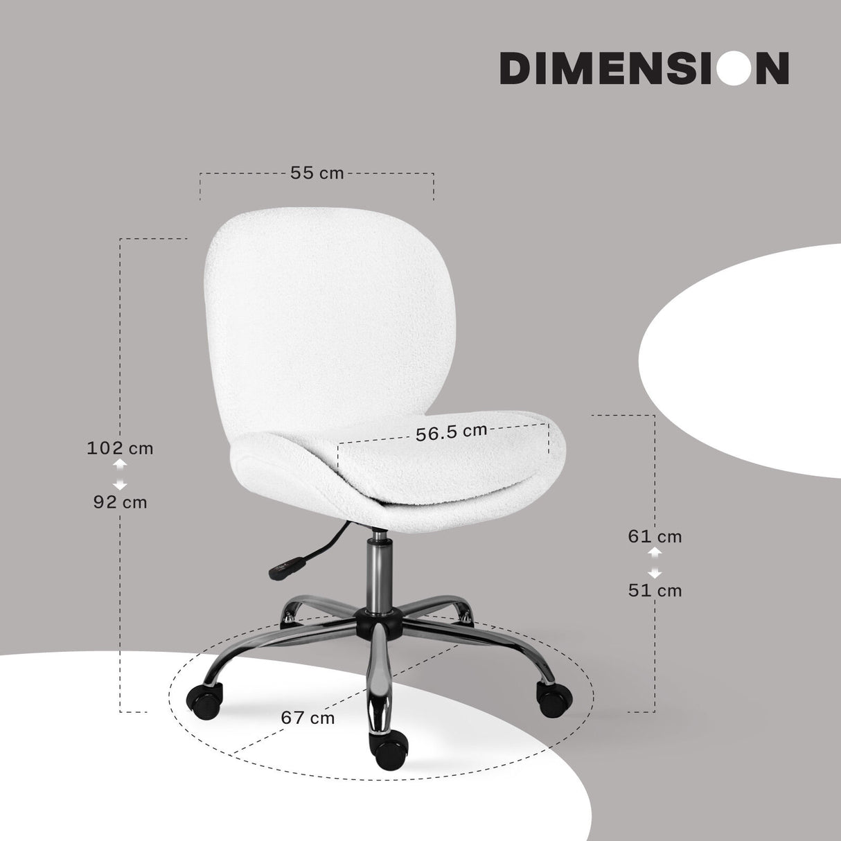 Office Desk Chair - Teddy Boucle OVOID - WHITE
