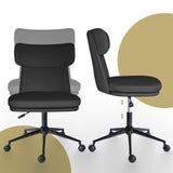 Office Desk Chair - PU Leather STRATA - BLACK - Close-Up Angle
