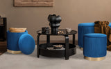 3 Piece Set Storage Ottoman - Velvet Bench Stool FAYE - BLUE - Front View