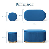 3 Piece Set Storage Ottoman - Velvet Bench Stool FAYE - BLUE