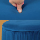 3 Piece Set Storage Ottoman - Velvet Bench Stool FAYE - BLUE - Close-Up Angle