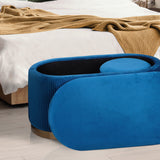 3 Piece Set Storage Ottoman - Velvet Bench Stool FAYE - BLUE - 45-Degree Angle