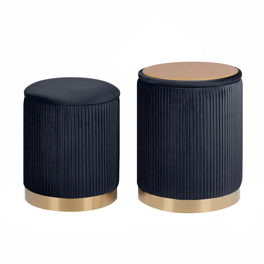 2X Side Table Storage Ottoman - Velvet MIRA BLACK