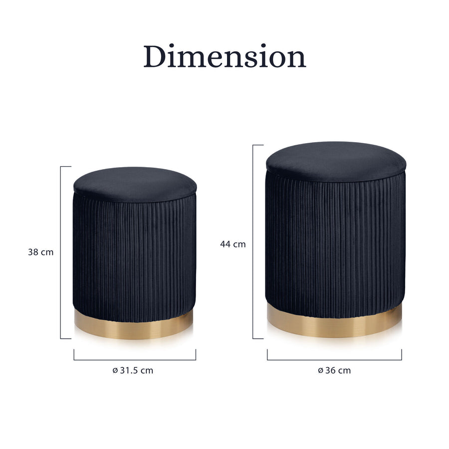 2X Side Table Storage Ottoman - Velvet MIRA BLACK