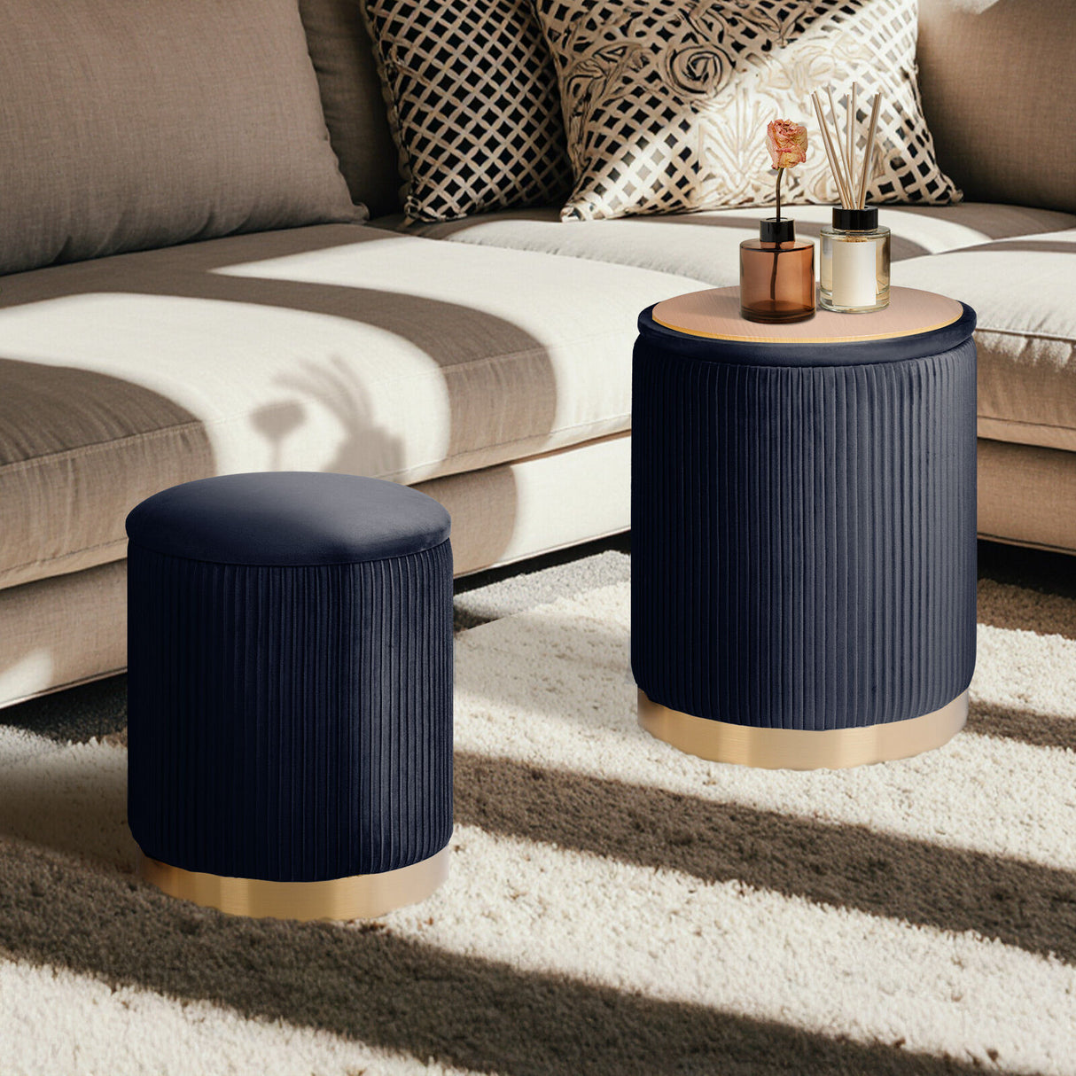 2X Side Table Storage Ottoman - Velvet MIRA BLACK