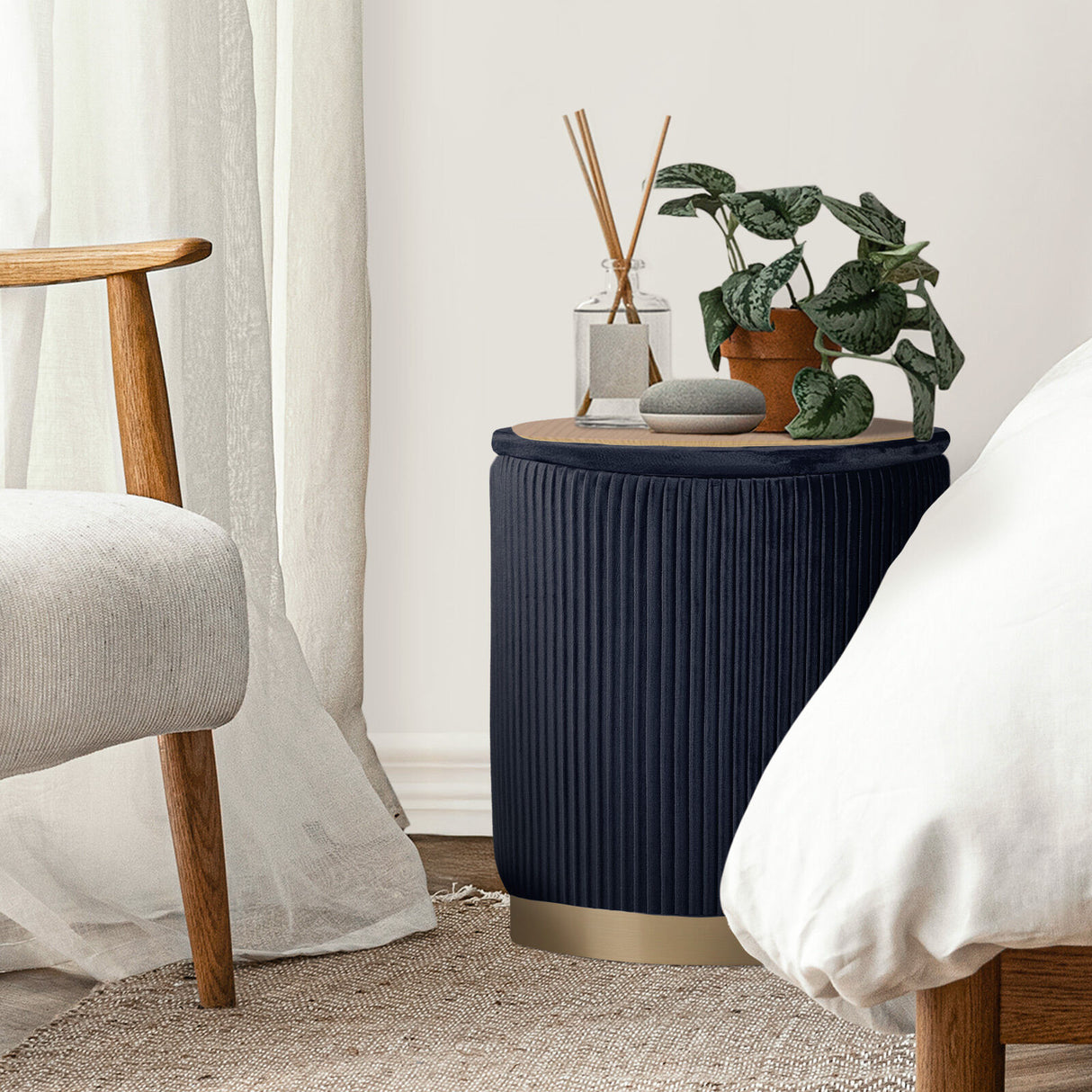 2X Side Table Storage Ottoman - Velvet MIRA BLACK