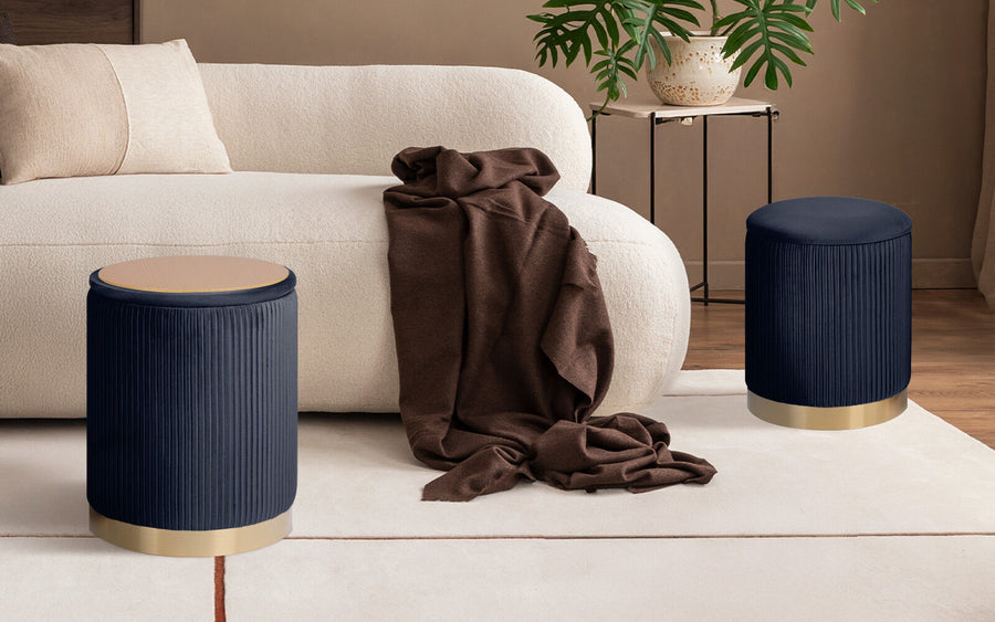 2X Side Table Storage Ottoman - Velvet MIRA BLACK