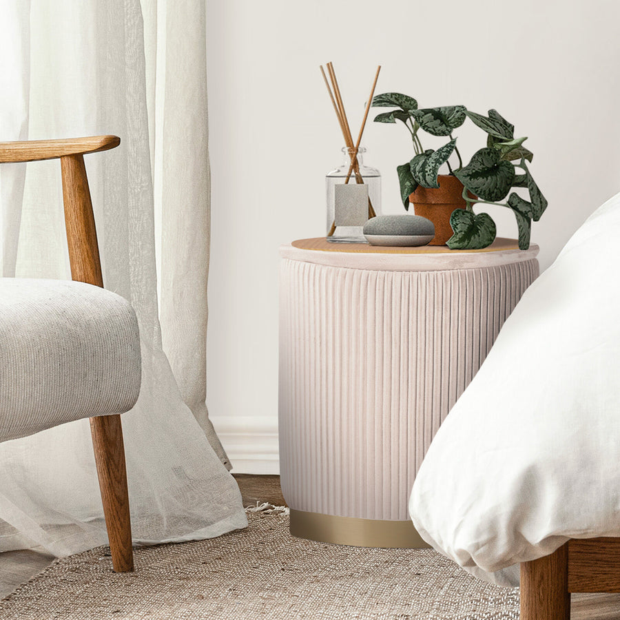 2X Side Table Storage Ottoman - Velvet MIRA CREAM