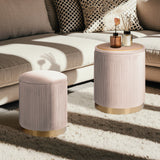2X Side Table Storage Ottoman - Velvet MIRA CREAM - Close-Up Angle
