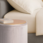 2X Side Table Storage Ottoman - Velvet MIRA CREAM