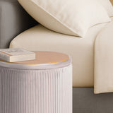 2X Side Table Storage Ottoman - Velvet MIRA CREAM - Rear View