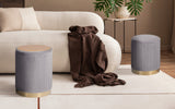 2X Side Table Storage Ottoman - Velvet MIRA GREY - Front View