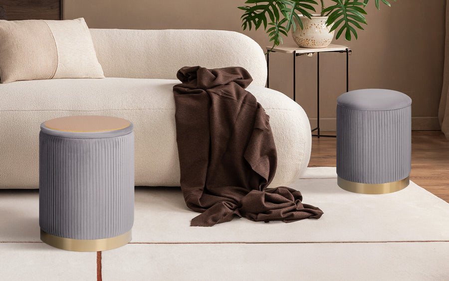 2X Side Table Storage Ottoman - Velvet MIRA GREY