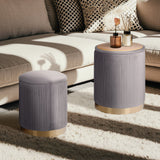 2X Side Table Storage Ottoman - Velvet MIRA GREY - Close-Up Angle