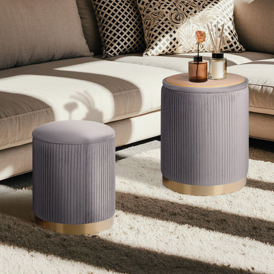 2X Side Table Storage Ottoman - Velvet MIRA GREY