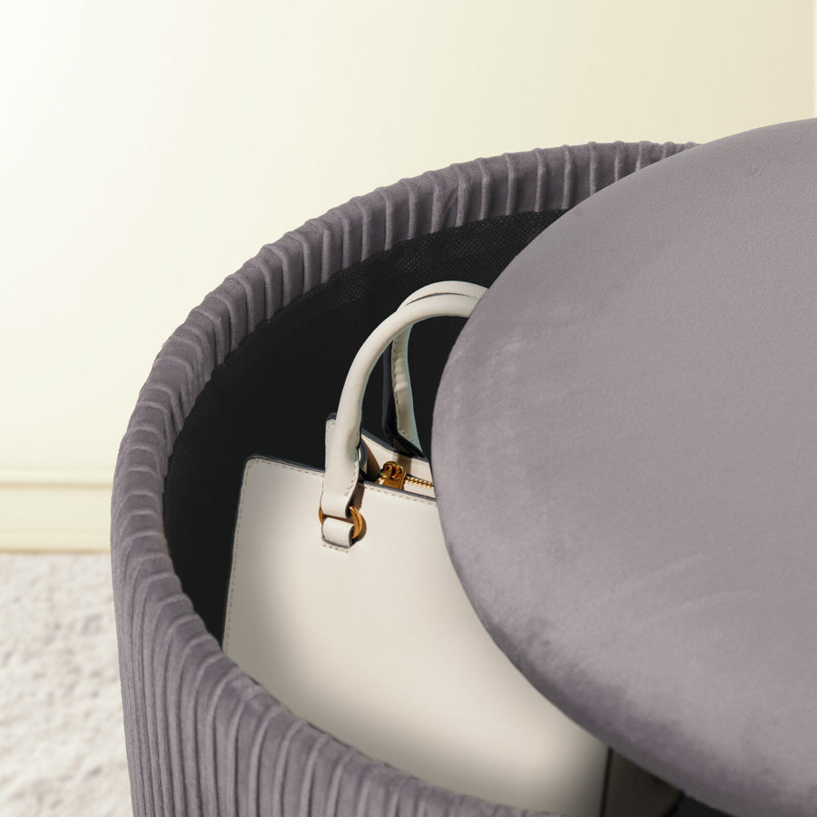 2X Side Table Storage Ottoman - Velvet MIRA GREY