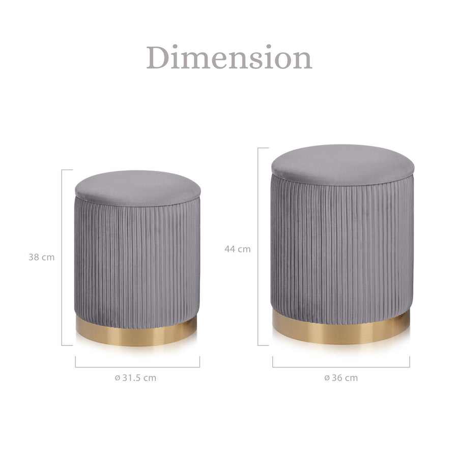 2X Side Table Storage Ottoman - Velvet MIRA GREY