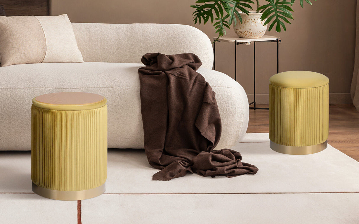 2X Side Table Storage Ottoman - Velvet MIRA MUSTARD