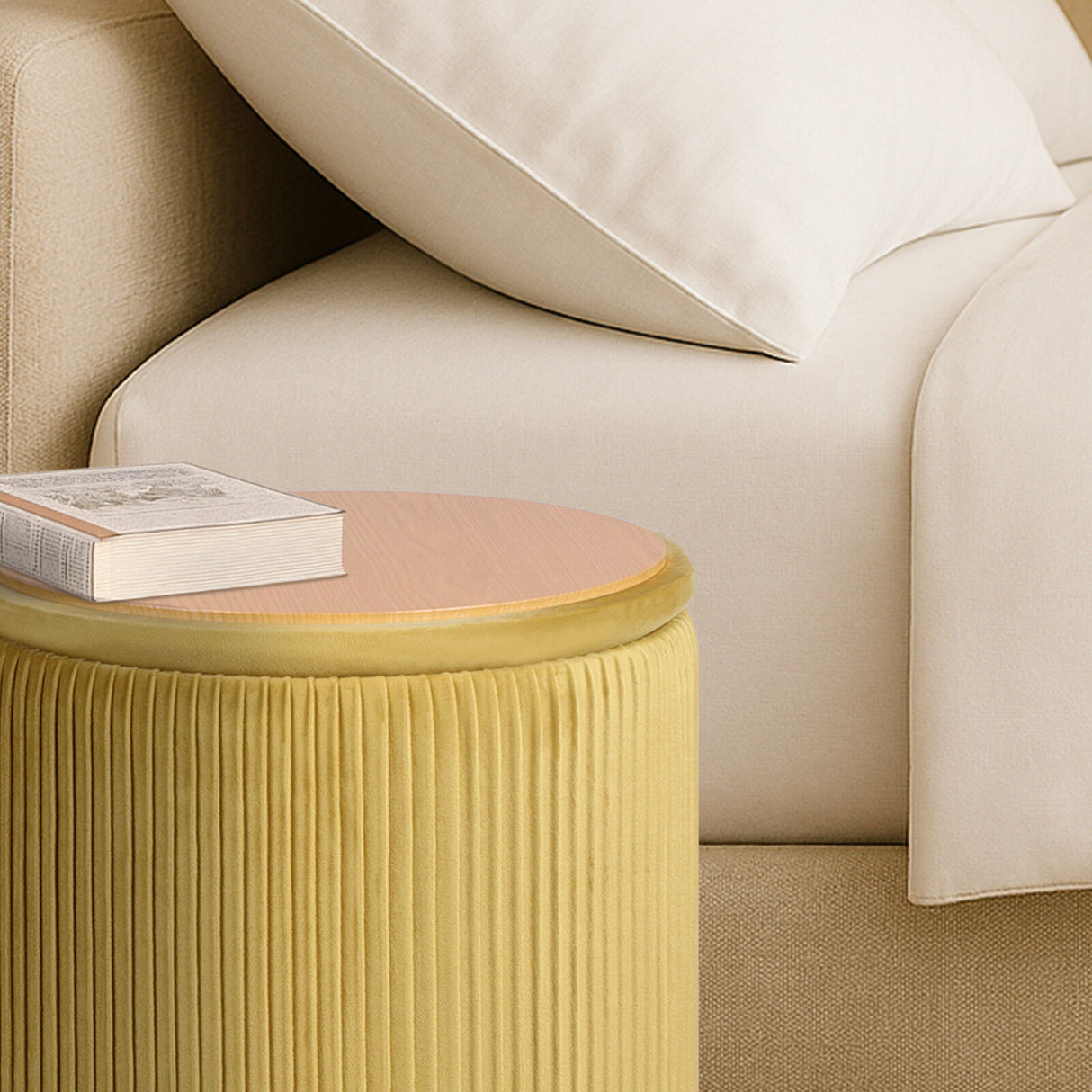 2X Side Table Storage Ottoman - Velvet MIRA MUSTARD