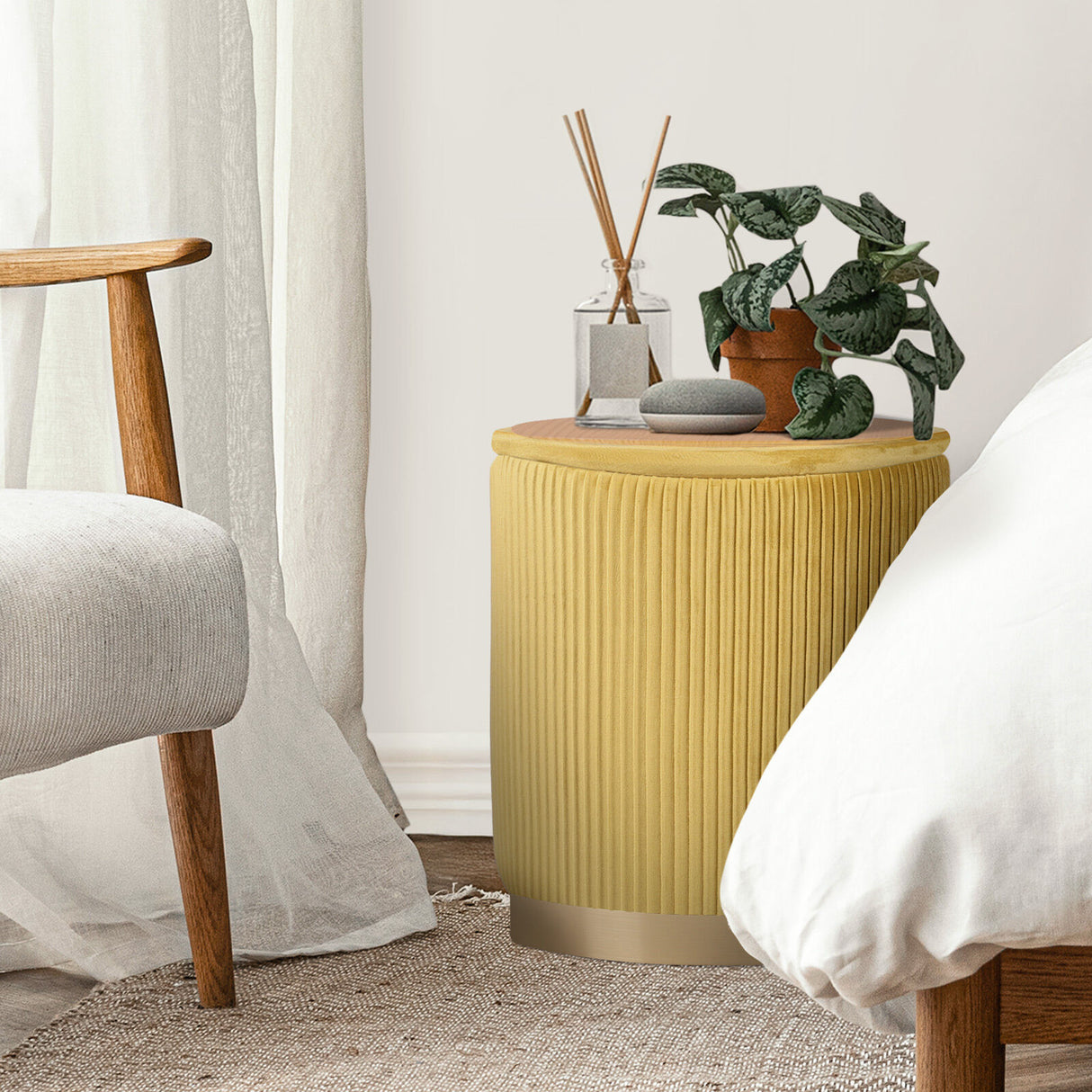 2X Side Table Storage Ottoman - Velvet MIRA MUSTARD