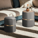 2X Side Table Storage Ottoman - Velvet Stool Footstool REMI - GREY