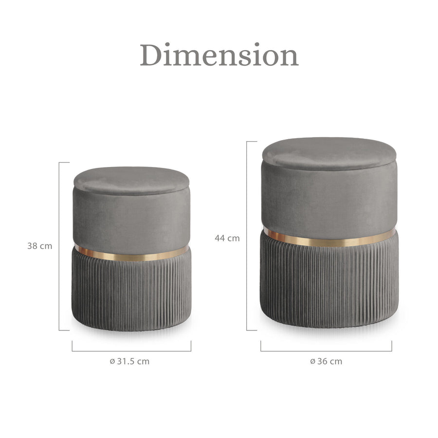 2X Side Table Storage Ottoman - Velvet Stool Footstool REMI - GREY