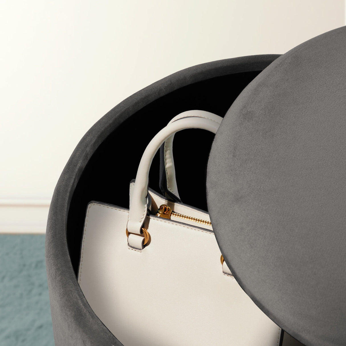 2X Side Table Storage Ottoman - Velvet Stool Footstool REMI - GREY