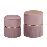 2X Side Table Storage Ottoman - Velvet Stool Footstool REMI - PINK