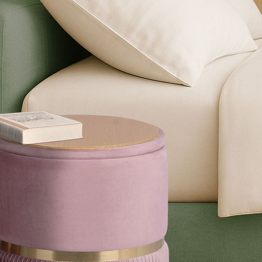 2X Side Table Storage Ottoman - Velvet Stool Footstool REMI - PINK
