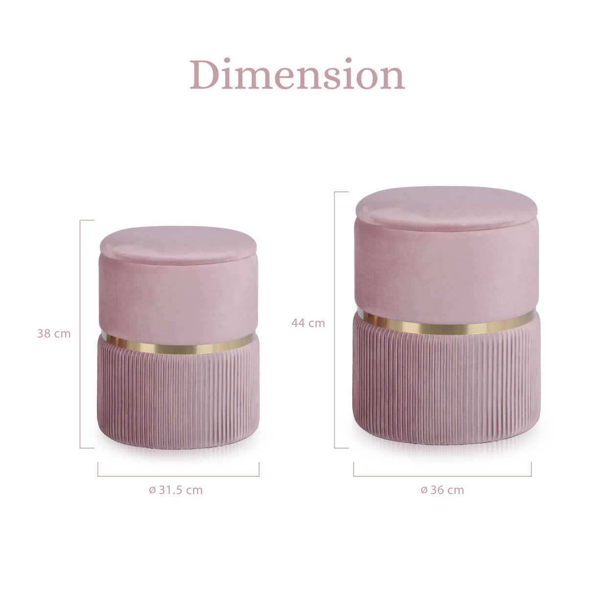 2X Side Table Storage Ottoman - Velvet Stool Footstool REMI - PINK