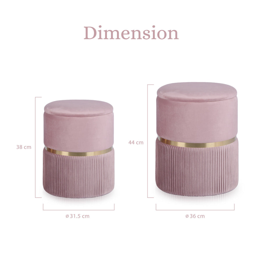 2X Side Table Storage Ottoman - Velvet Stool Footstool REMI - PINK