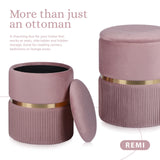 2X Side Table Storage Ottoman - Velvet Stool Footstool REMI - PINK - Side View