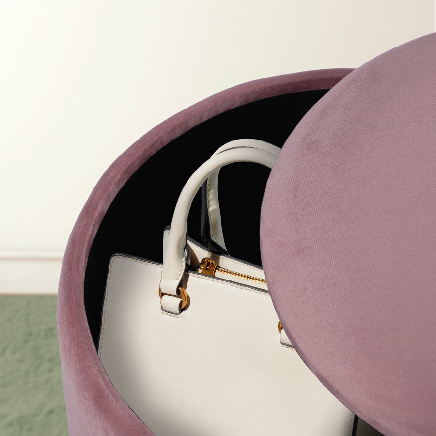2X Side Table Storage Ottoman - Velvet Stool Footstool REMI - PINK
