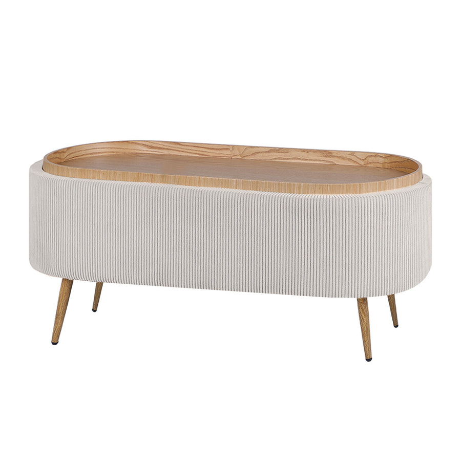Coffee Table Storage Ottoman - Ribbed Corduroy ESME - CREAM
