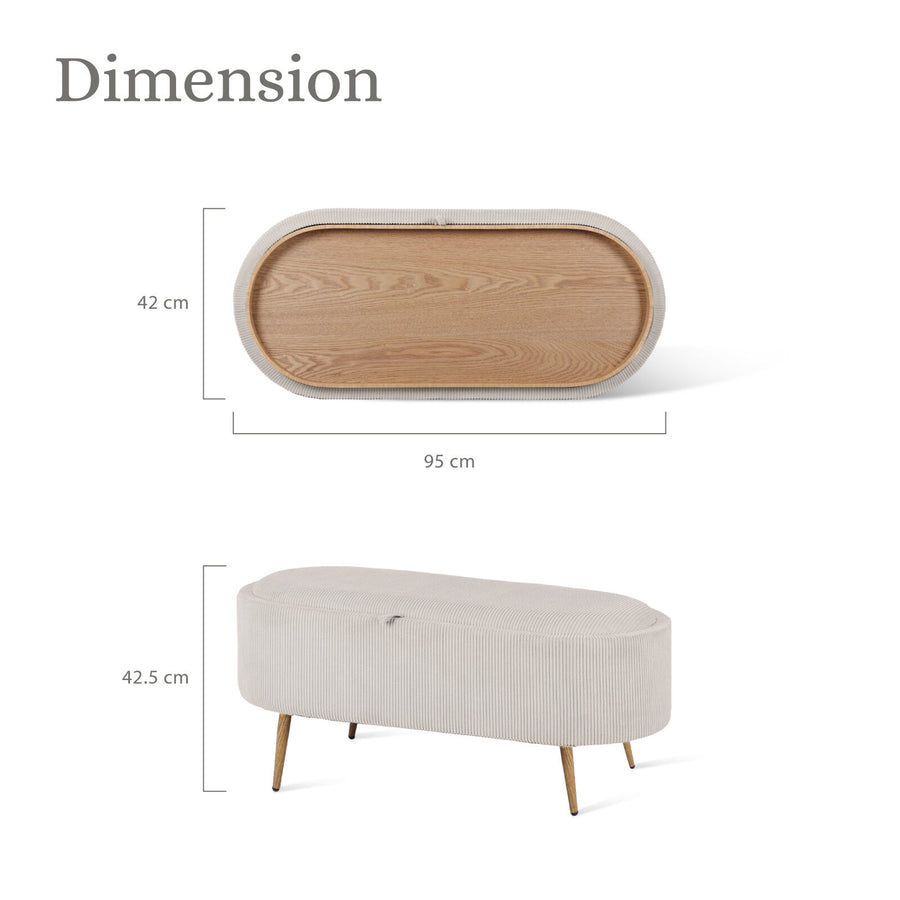 Coffee Table Storage Ottoman - Ribbed Corduroy ESME - CREAM