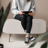 Coffee Table Storage Ottoman - Ribbed Corduroy ESME - CREAM - Top-Down View