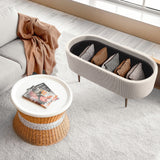 Coffee Table Storage Ottoman - Ribbed Corduroy ESME - CREAM - 45-Degree Angle